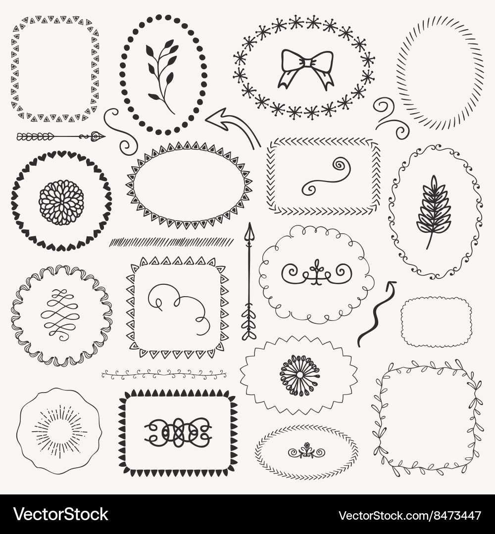 Hand sketched rustic frames borders vector image
