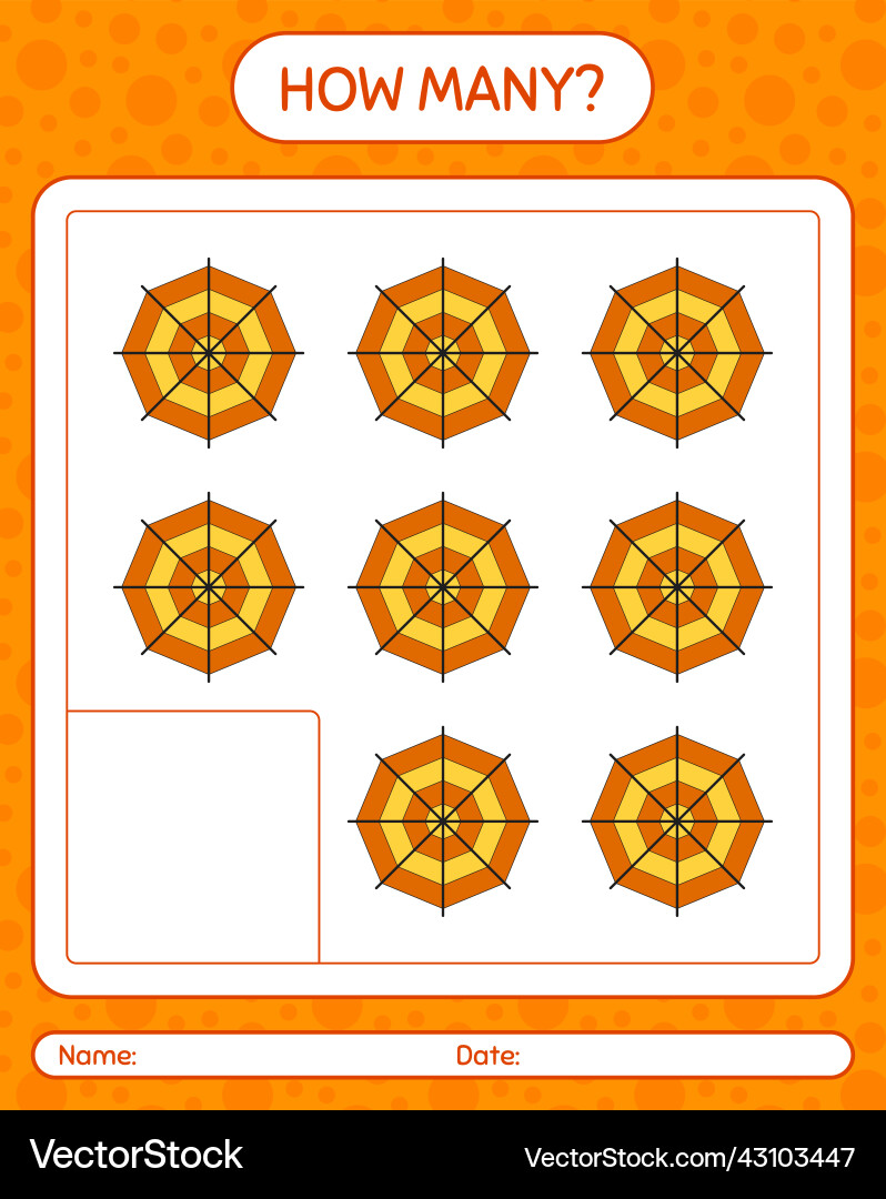 How many counting game with spider web worksheet Vector Image