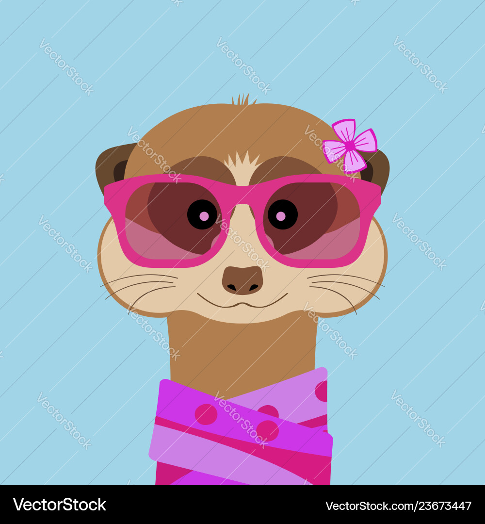 Meerkat Mädchen Porträt mit rosa Gläsern und Schalf Meerkat Mädchen Porträt mit rosa Gläsern und Schalf vektorbild
