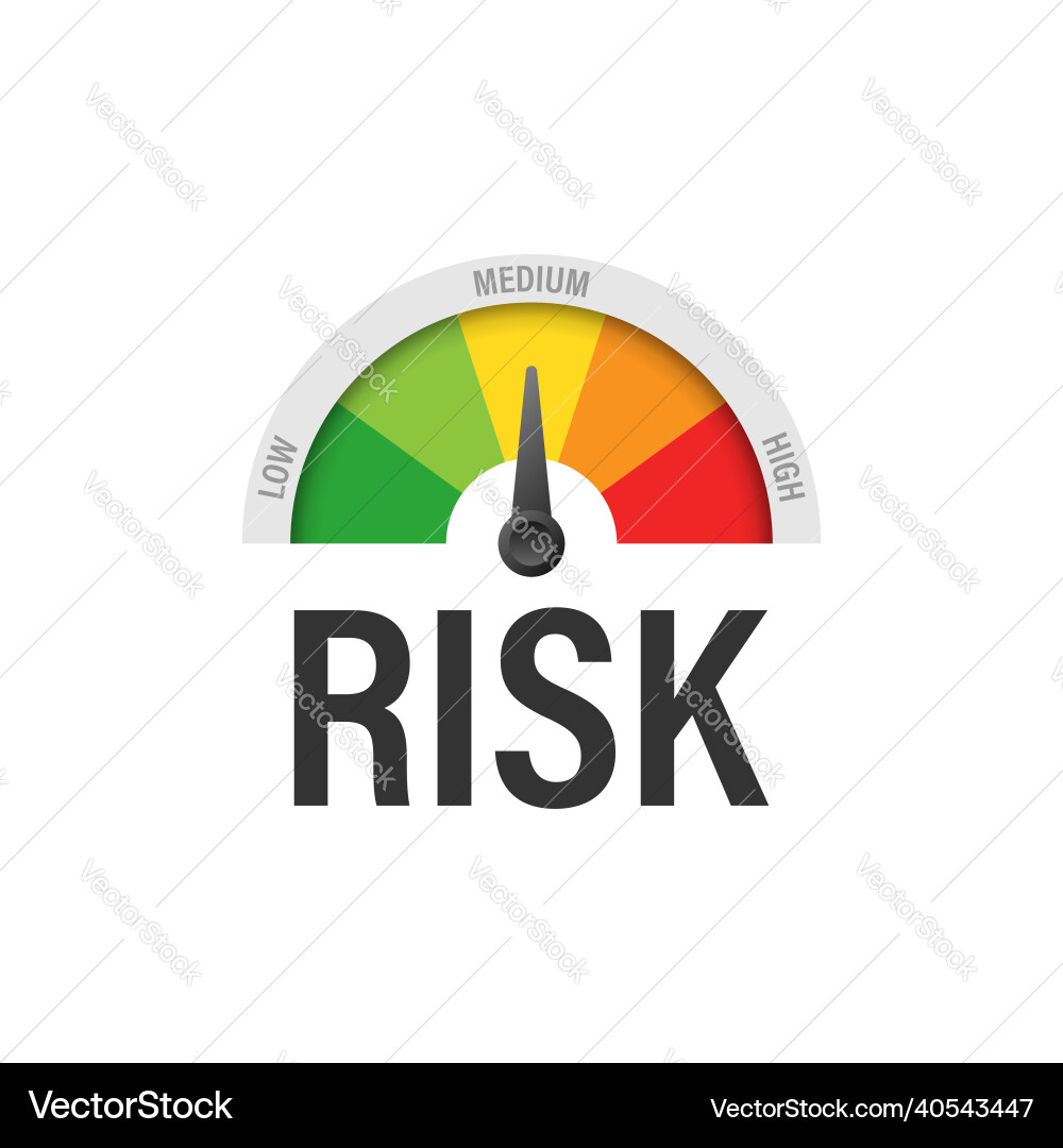 Risk meter icon in flat style rating indicator Risk meter icon in flat style rating indicator vector image