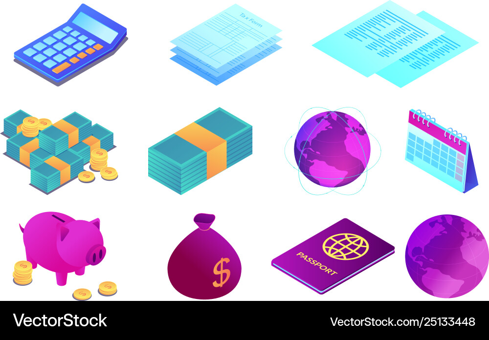 Accounting and banking objects isometric 3d Accounting and banking objects isometric 3d vector image