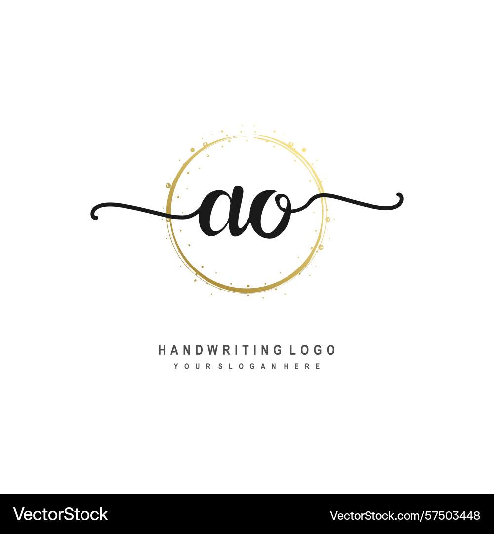 Ao initial handwriting logo with circular wave Vector Image