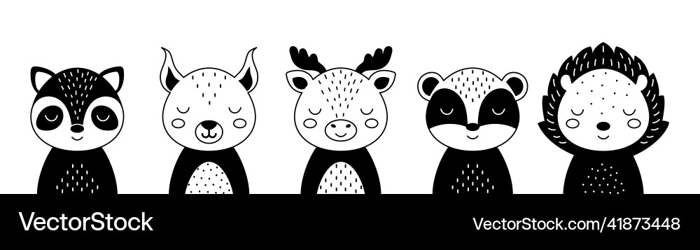 Black and white animals set of raccoon squirrel Black and white animals set of raccoon squirrel vector image