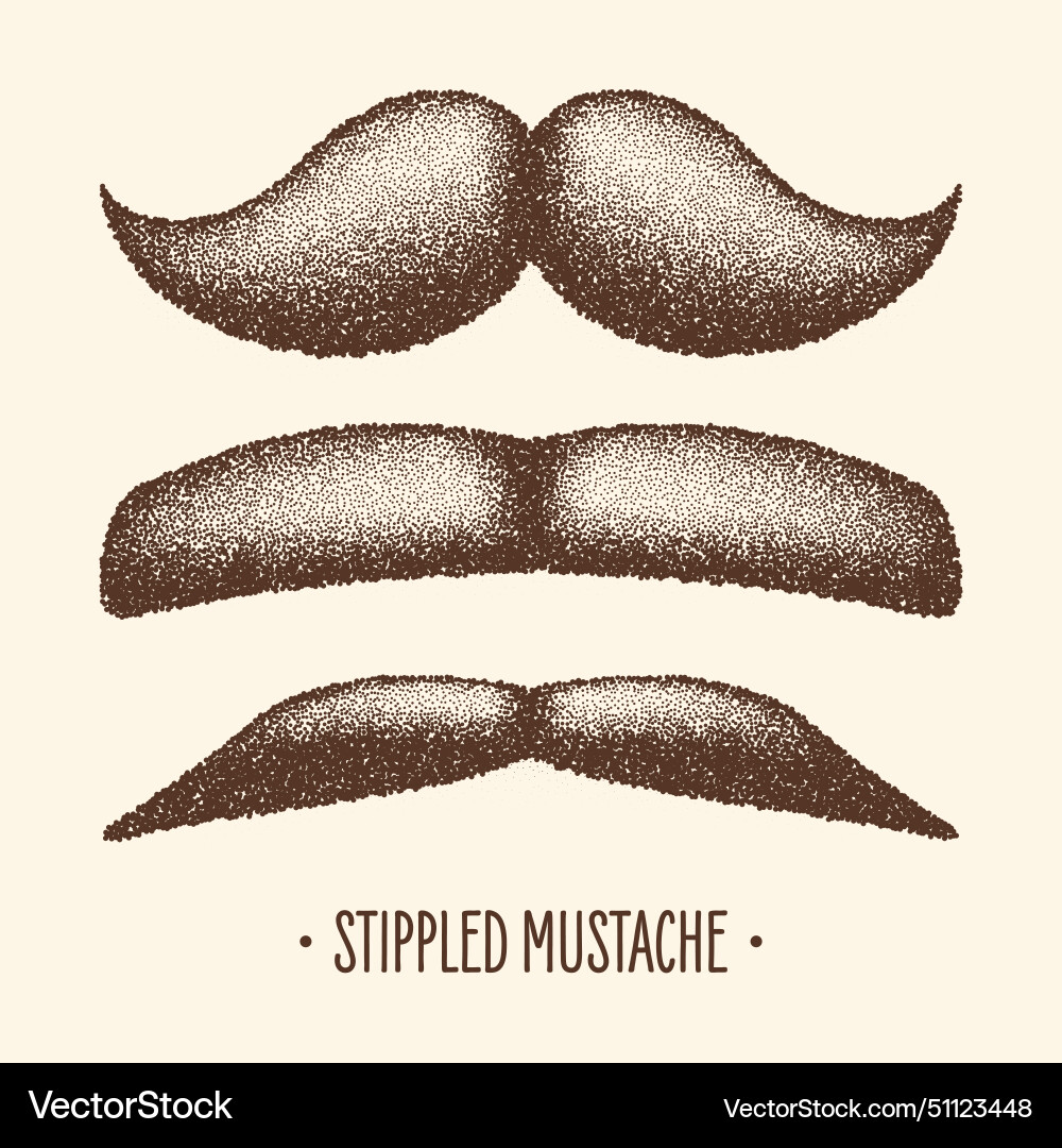 Brown stippled vintage mustache curly facial hair Brown stippled vintage mustache curly facial hair vector image
