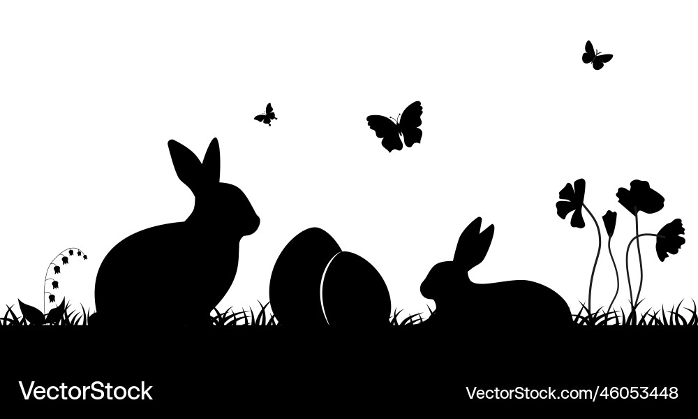 Easter with rabbit and grass eggs Royalty Free Vector Image