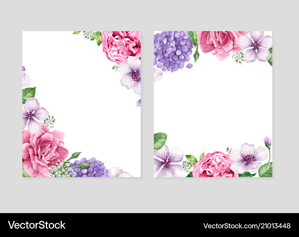 Floral blank template set flowers in watercolor vector image