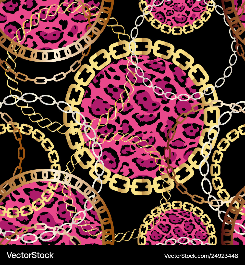 Golden Chains & Leopard Print Pattern vector image