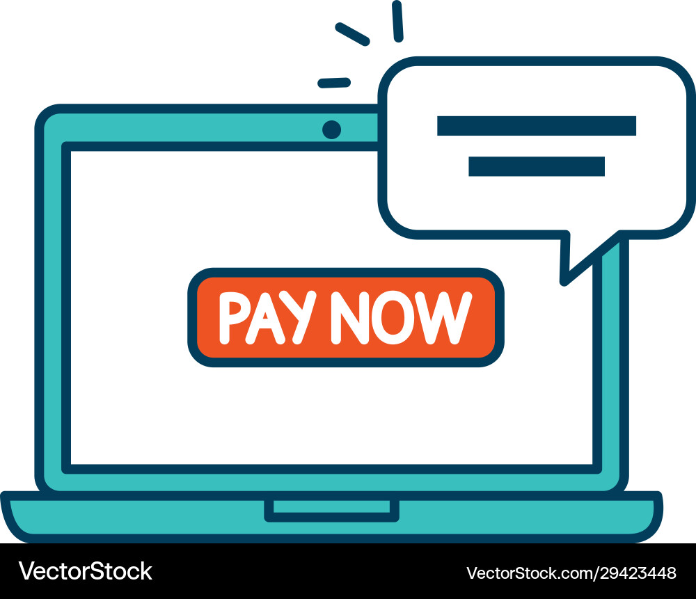 Laptop computer with button pay now and speech Vector Image