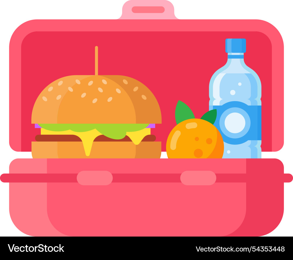 Pink Lunchbox mit Burger und Orange Pink Lunchbox mit Burger und Orange vektorbild