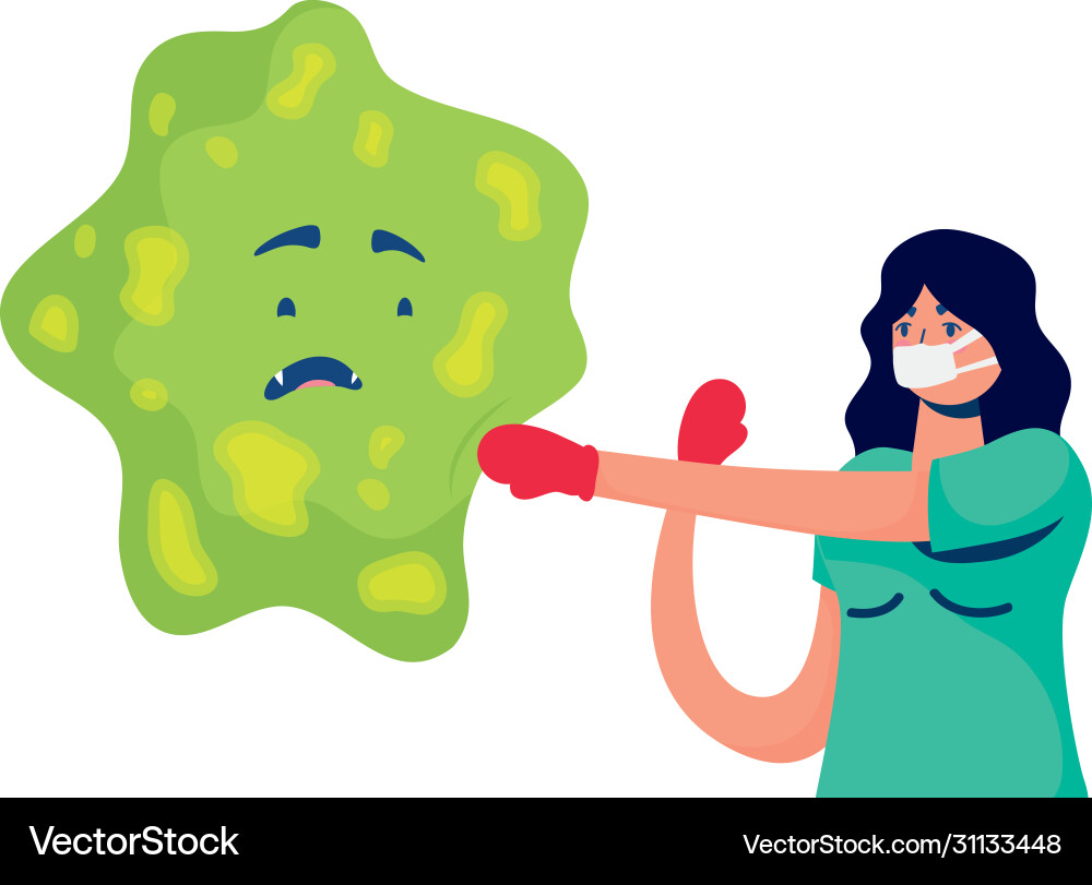 Professional female doctor boxing with bacterium Professional female doctor boxing with bacterium vector image