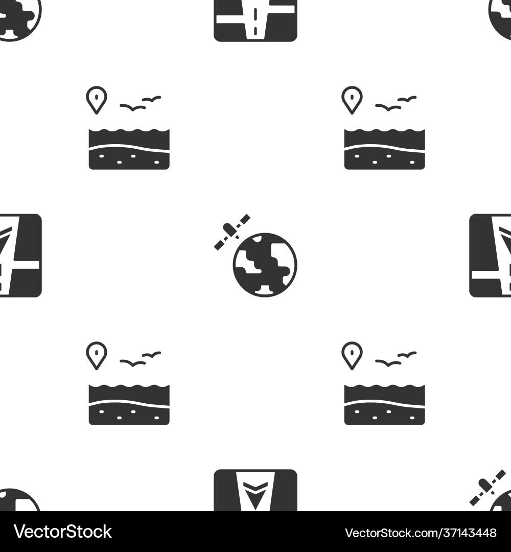 Set gps device with map satellites orbiting Vector Image
