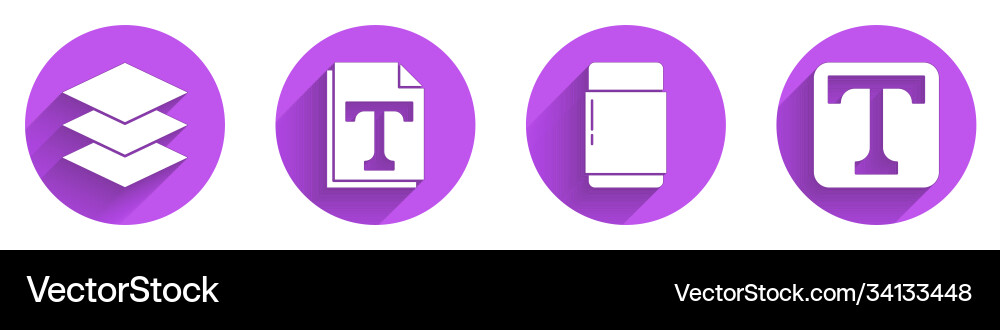 Set layers text file document eraser or rubber Set layers text file document eraser or rubber vector image