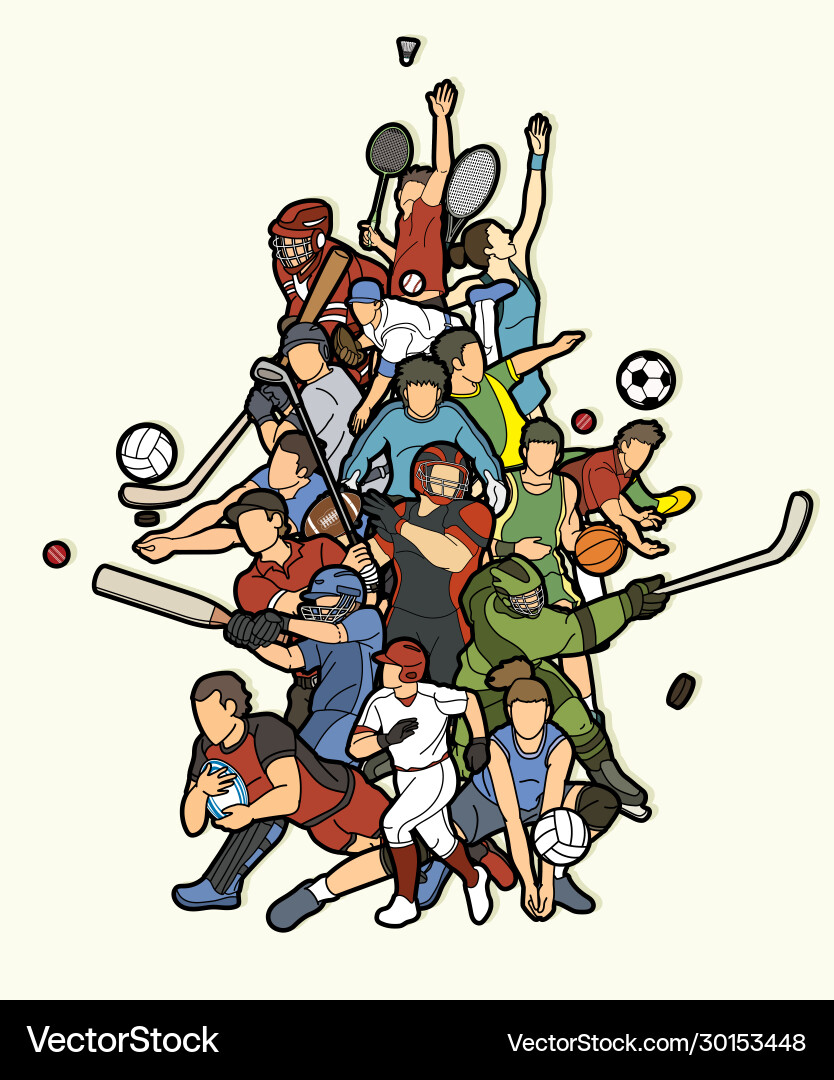 Sport Mix Sport Spieler Action Cartoon Grafik Sport Mix Sport Spieler Action Cartoon Grafik vektorbild