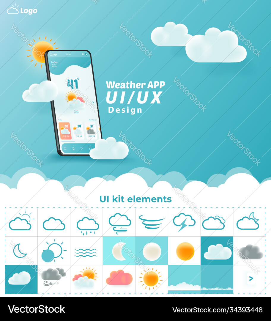 Weather app ui ux kit elements website landing Weather app ui ux kit elements website landing vector image