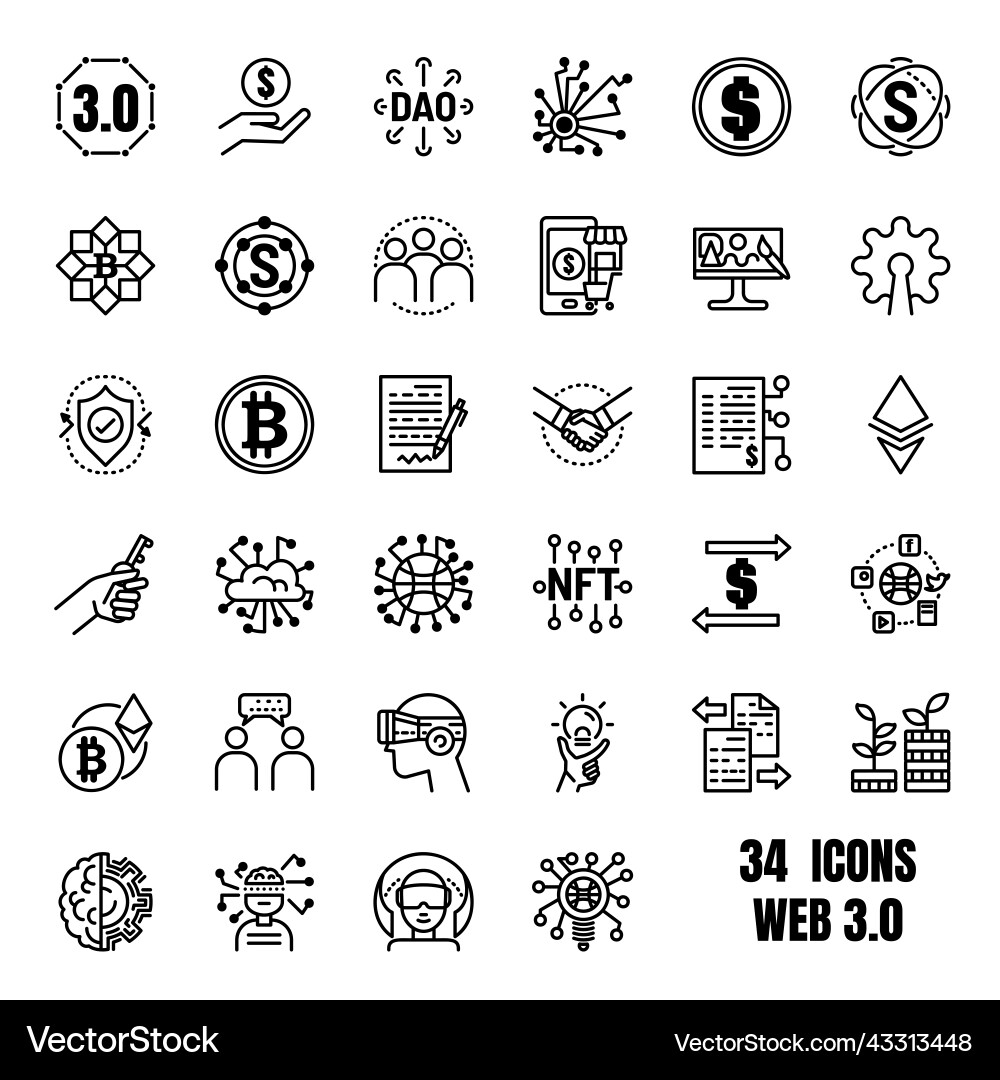 Web3 or web 30 icon set Web3 or web 30 icon set vector image