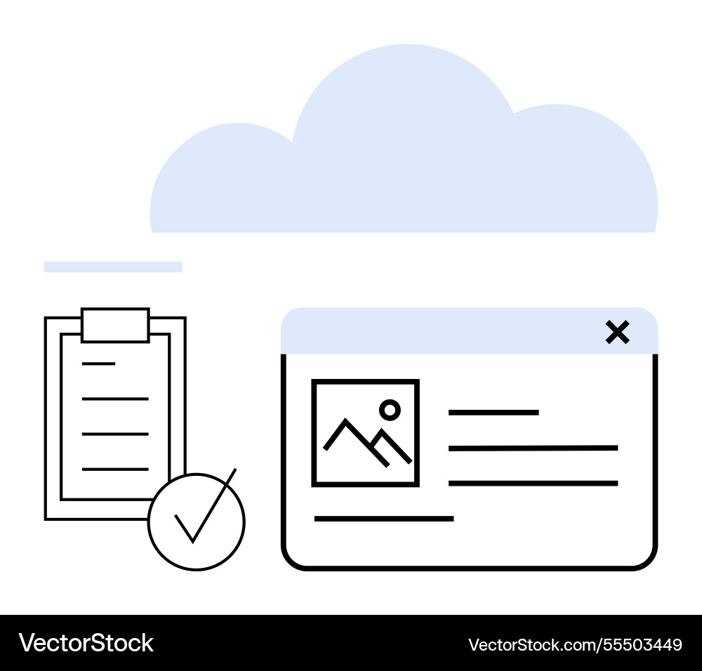 Cloud storage with document checklist and image Cloud storage with document checklist and image vector image