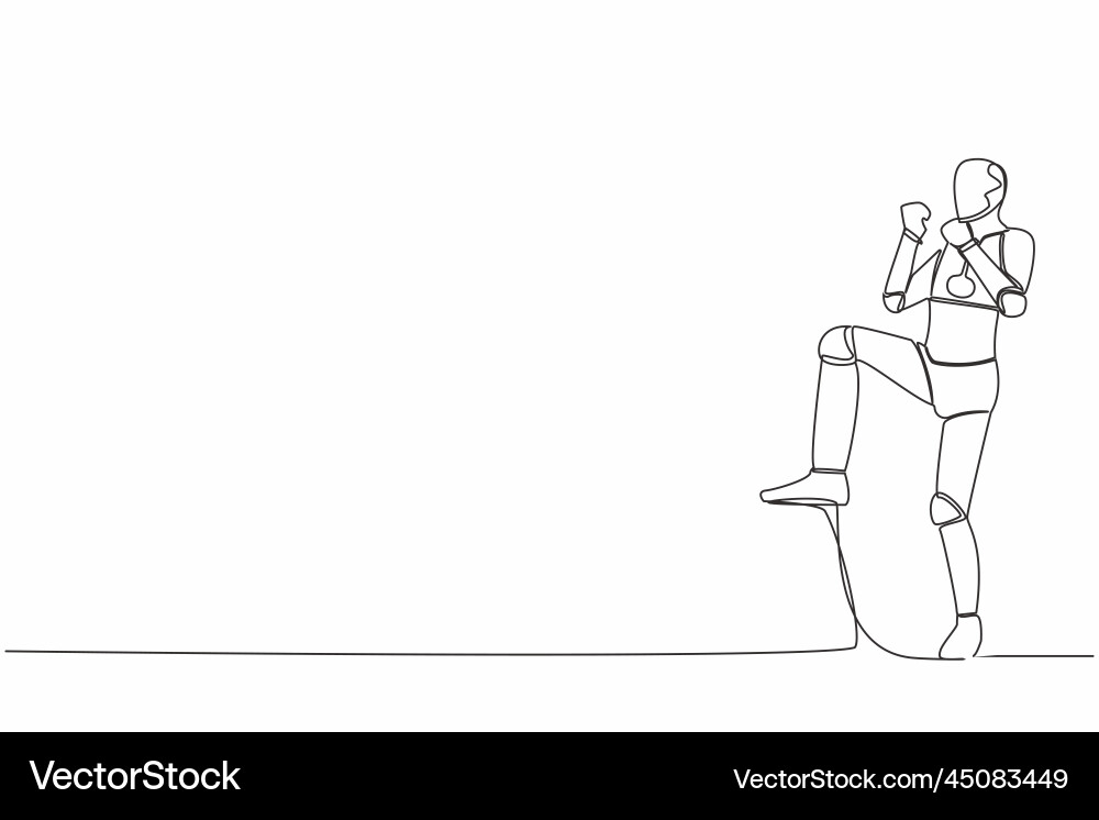 Continuous one line drawing happy robot standing Continuous one line drawing happy robot standing vector image