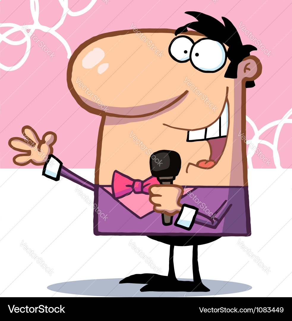 Man hosting a show and talking into microphone Vector Image