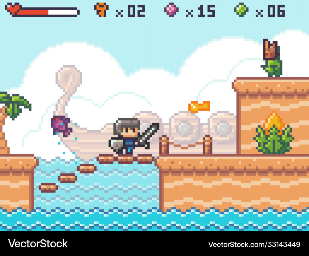 Pixel art style character in game arcade play Pixel art style character in game arcade play vector image