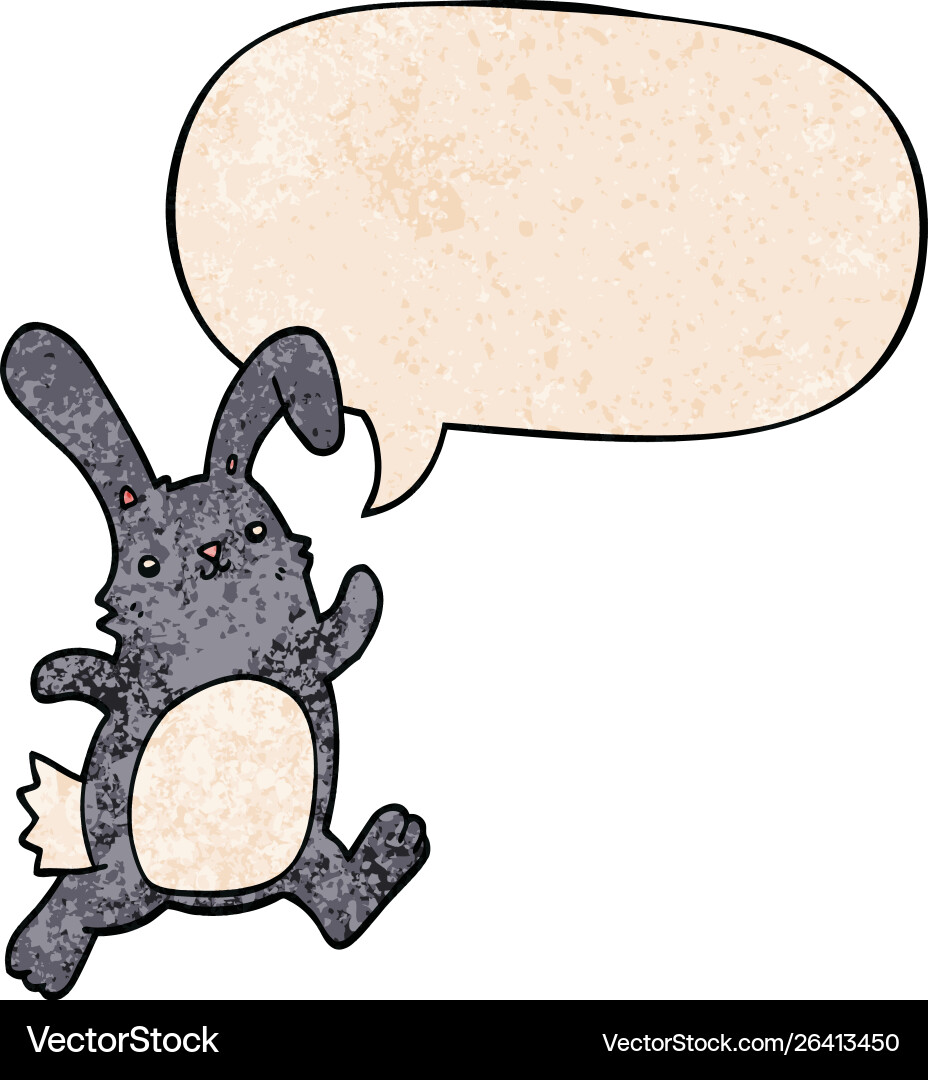 Cartoon rabbit running and speech bubble in retro Vector Image