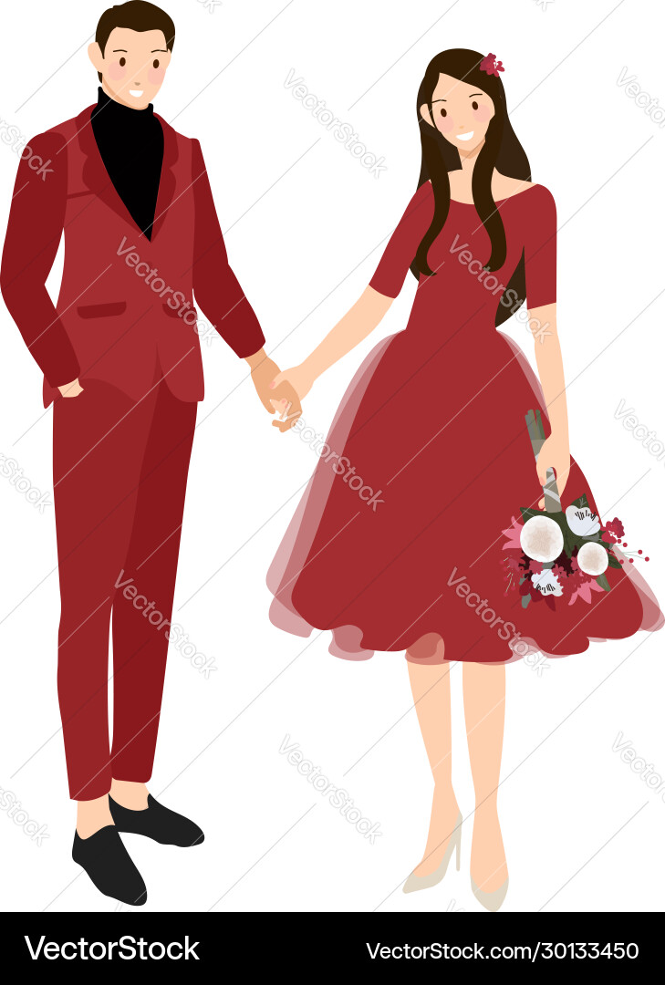 Chinese wedding couple in traditional red dress Chinese wedding couple in traditional red dress vector image