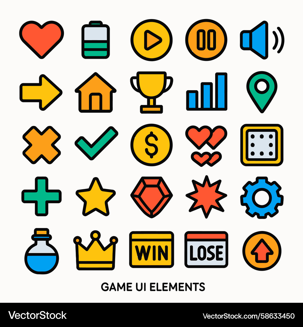 Game UI Icon Set - Pixel Style Vector Image