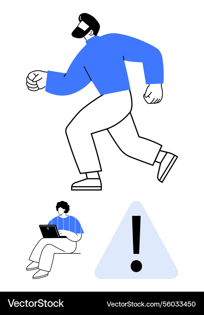 Man running urgently with exclamation mark Man running urgently with exclamation mark vector image