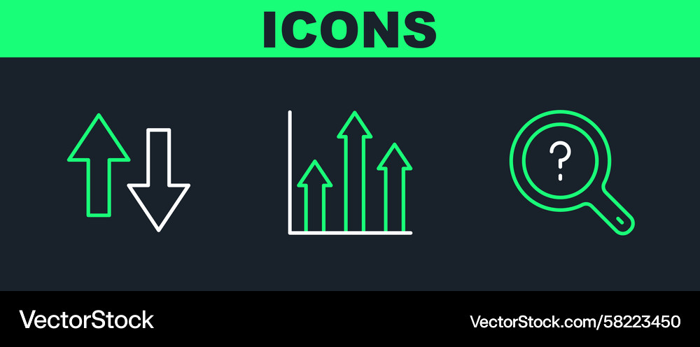 Set line unknown search arrow and pie chart Set line unknown search arrow and pie chart Vector Image