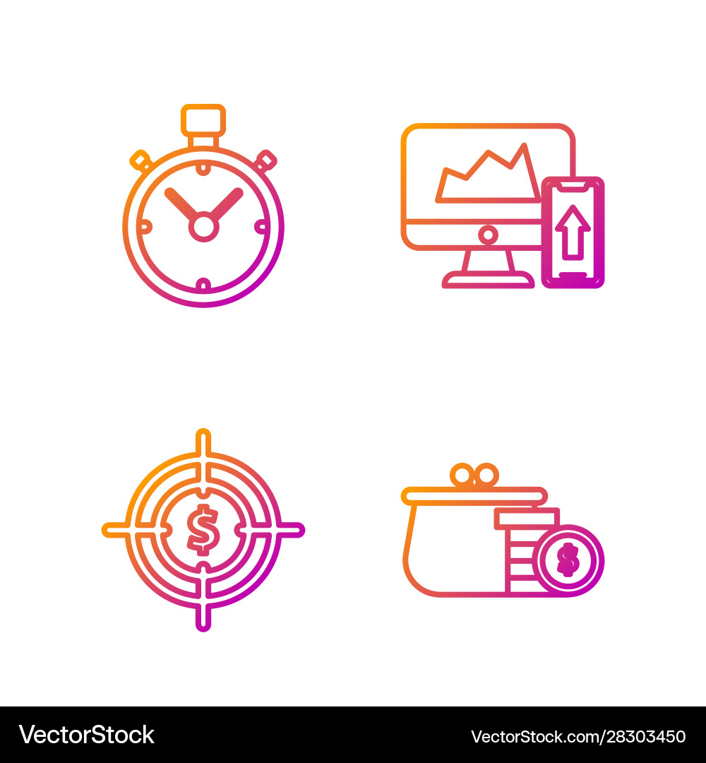 Set line wallet with coins target dollar Set line wallet with coins target dollar vector image