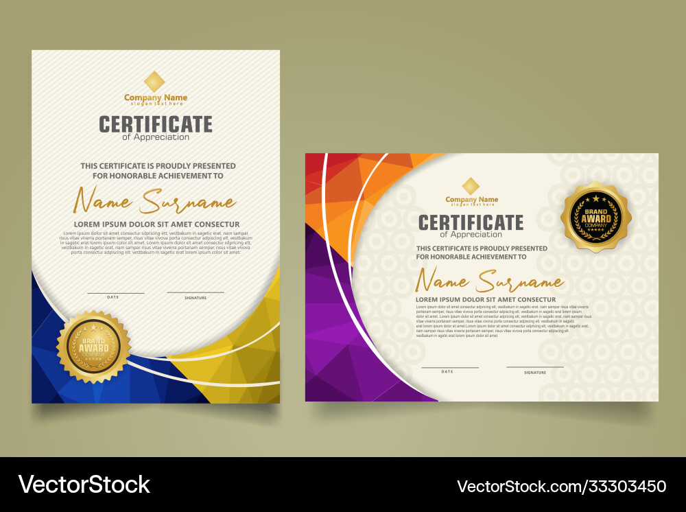 Set modern certificate template with triangle Vector Image