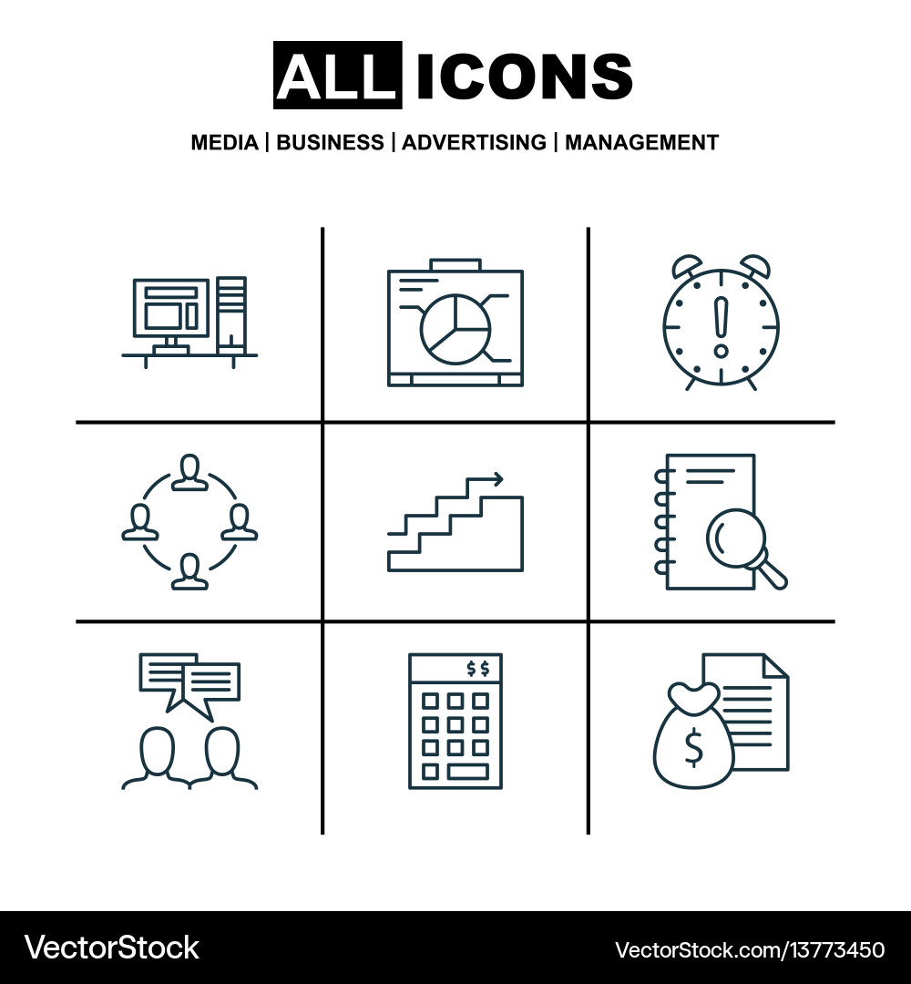 Set of 9 project management icons includes Set of 9 project management icons includes vector image
