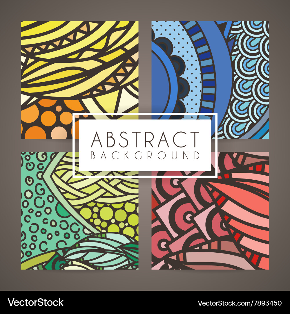 Set of four colorful intricate patterns Vector Image