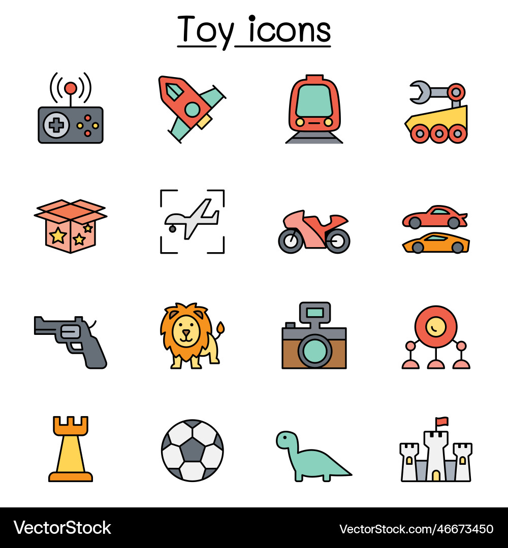Toy color line icon set Vector Image