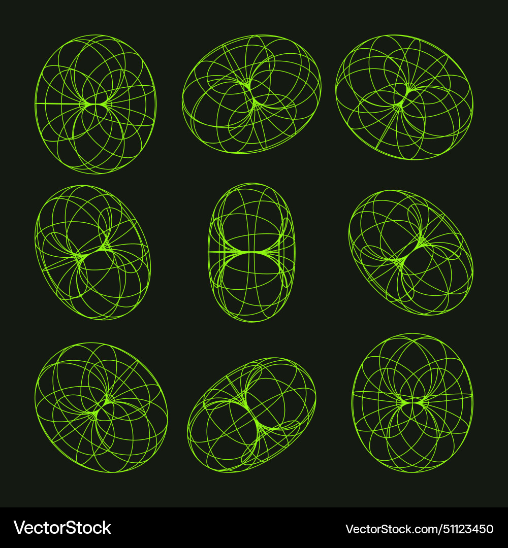 Wireframe shapes lined torus perspective mesh Wireframe shapes lined torus perspective mesh vector image