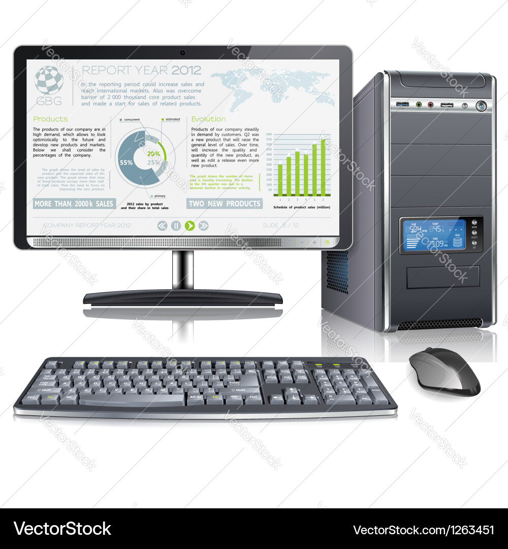 Business Report with Monitor and Keyboard Vector Image