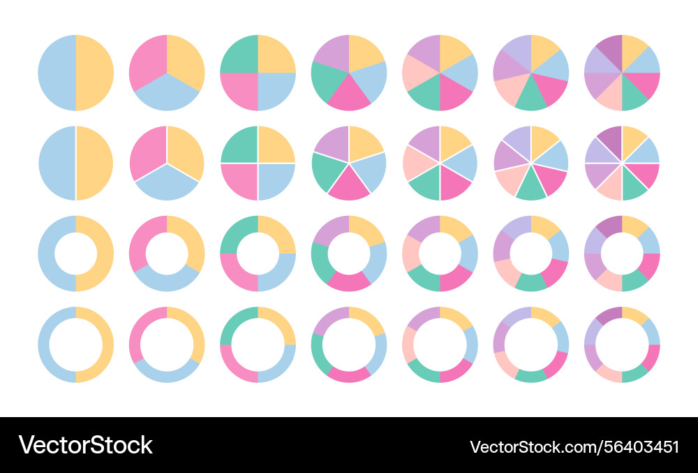 Colored circle graph with segments template pie Colored circle graph with segments template pie vector image