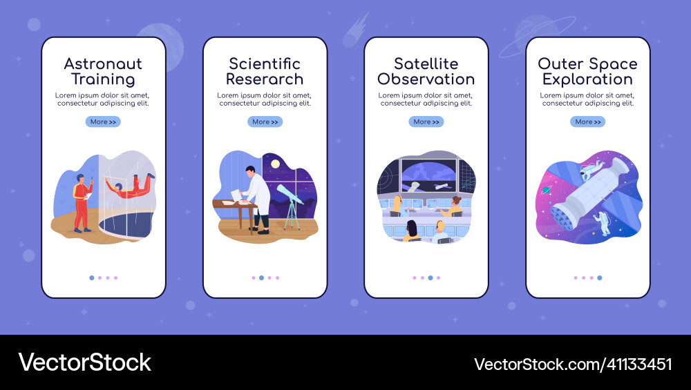 Outer space exploration onboarding mobile app Outer space exploration onboarding mobile app vector image