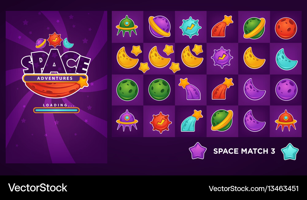 Space Elements for Match 3 Games vector image