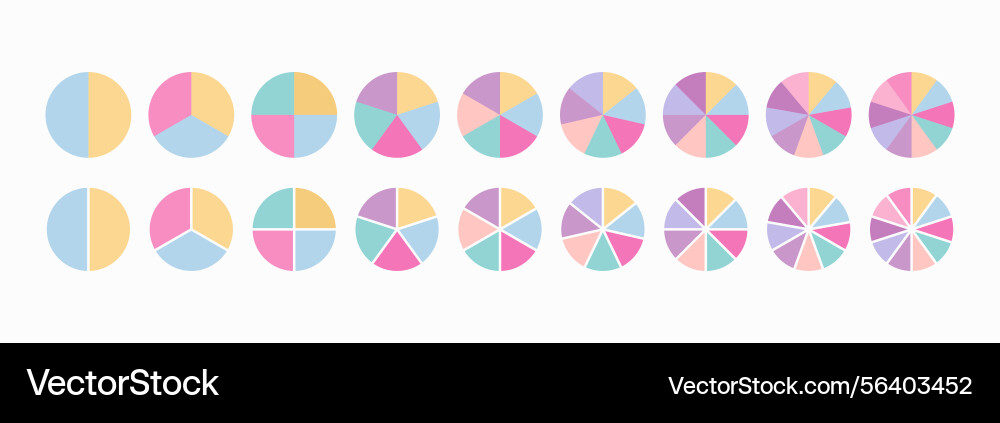 Circle chart divided into slices set of segments Circle chart divided into slices set of segments vector image