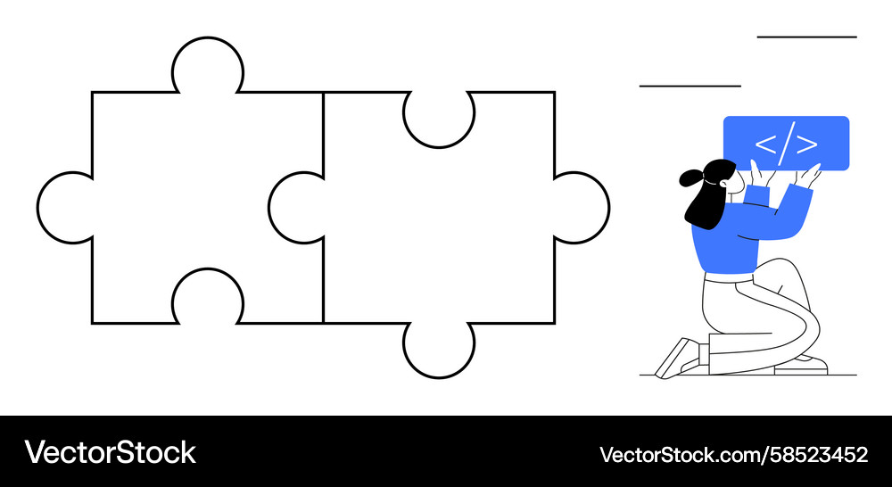 Developer Coding with Puzzle Pieces Vector Image