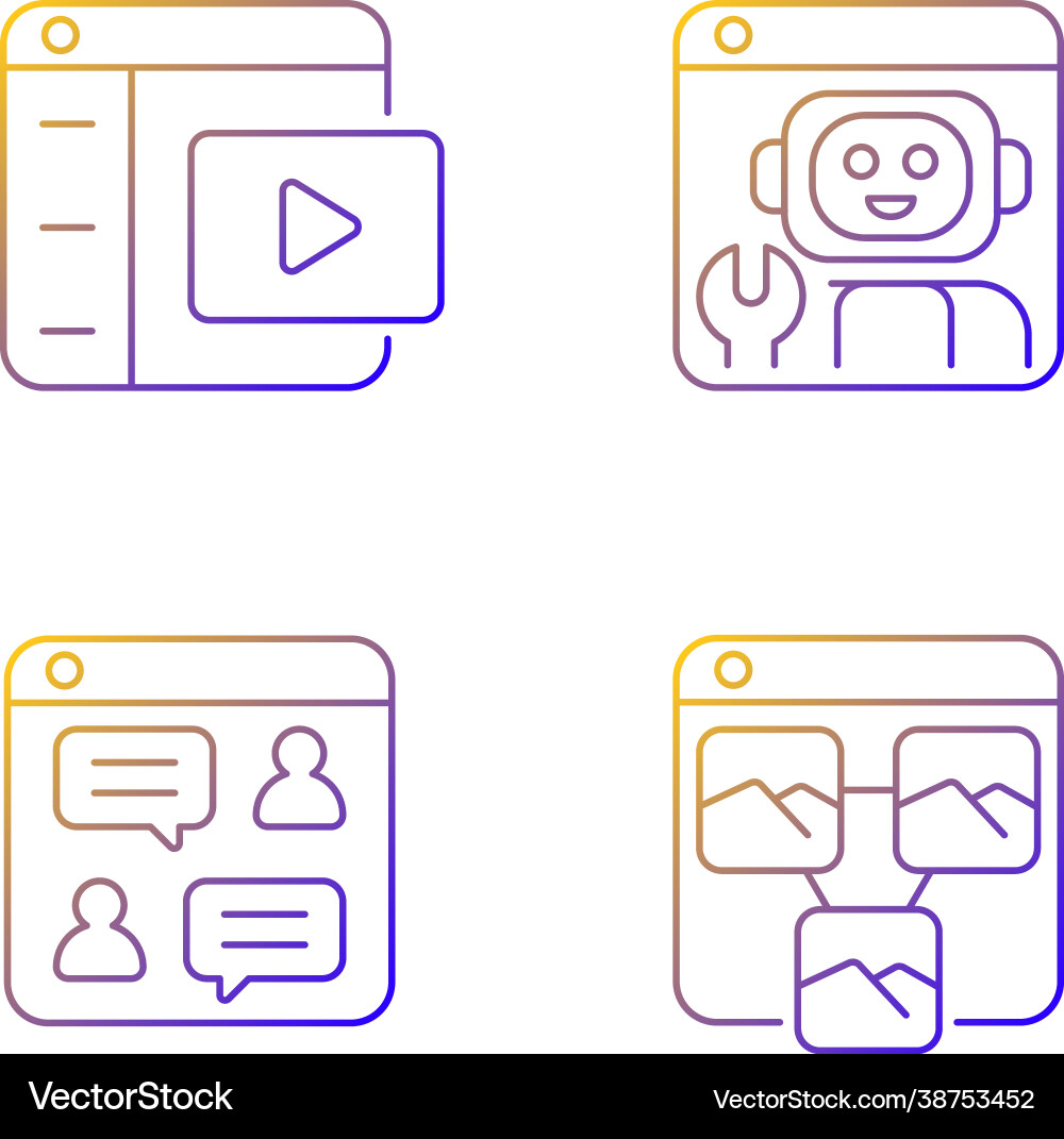 Digitization in business gradient linear icons set Digitization in business gradient linear icons set vector image