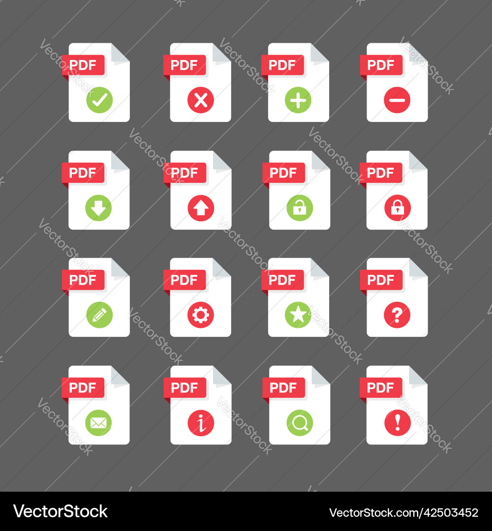 Flat design with pdf files icon set symbol Flat design with pdf files icon set symbol vector image