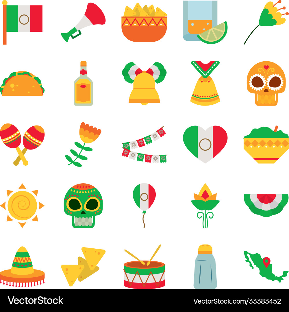 Icon set mexikanisch und nachos flach Stil Icon set mexikanisch und nachos flach Stil vektorbild