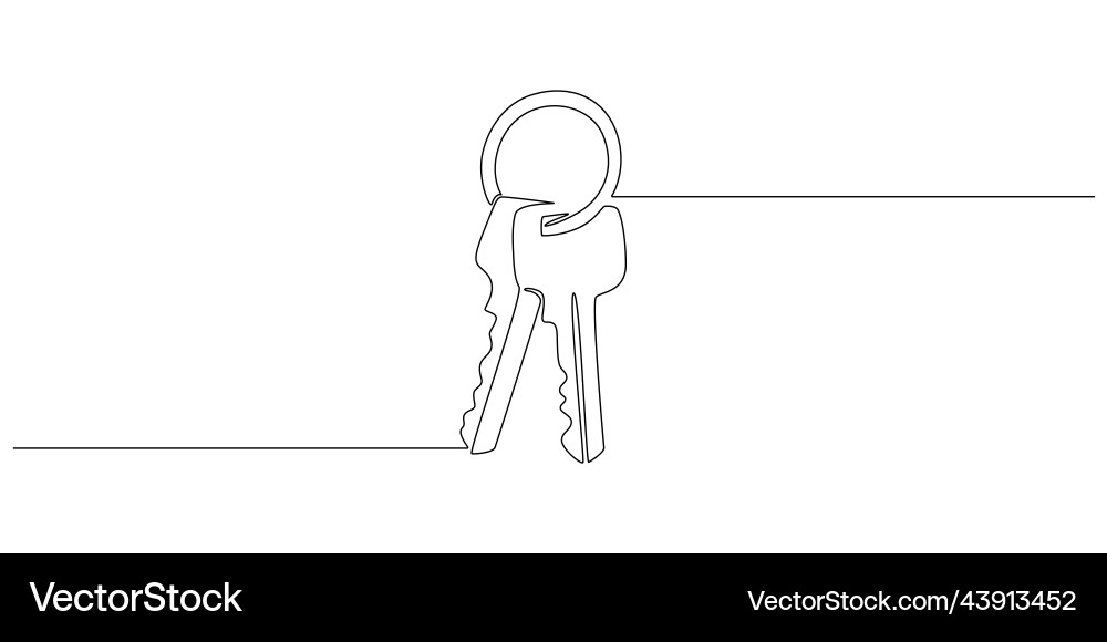 One continuous line drawing of house keys real One continuous line drawing of house keys real vector image