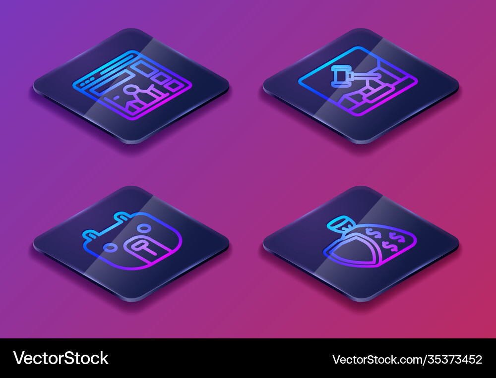 Set isometric line website with growth graph bear Set isometric line website with growth graph bear vector image
