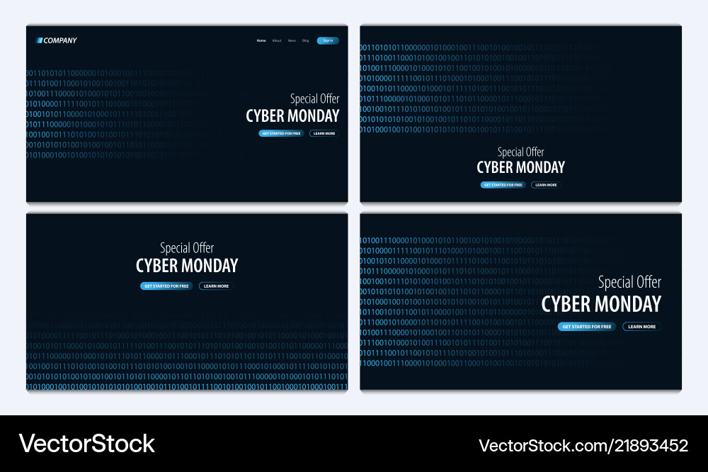Set of cyber monday sale banner with binary code Set of cyber monday sale banner with binary code vector image