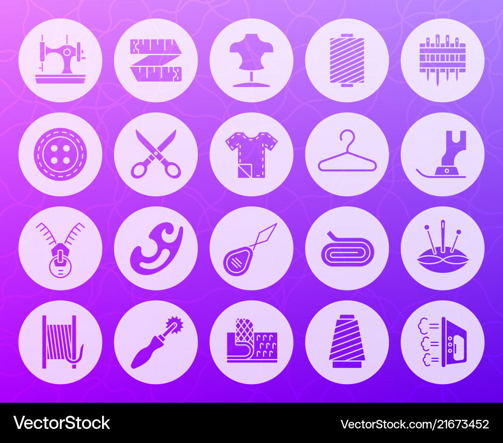 Sewing shape carved flat icons set Sewing shape carved flat icons set vector image