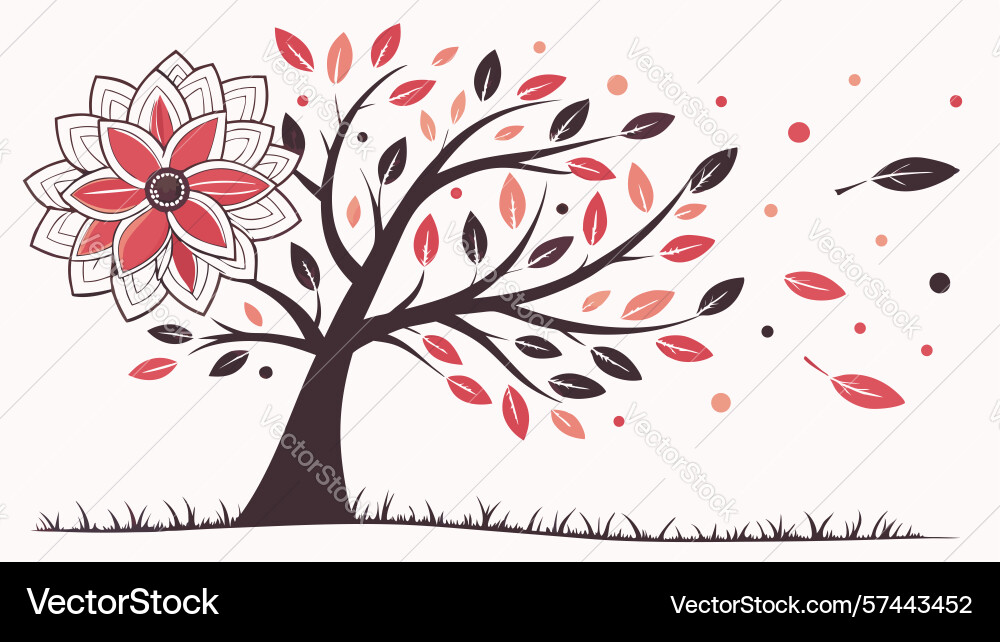 Tree with blossoms in wind design generative ai Vector Image
