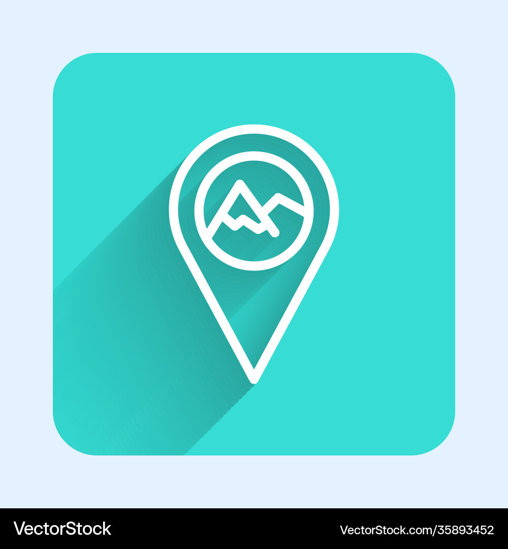 White line map pointer with mountain icon isolated vector image