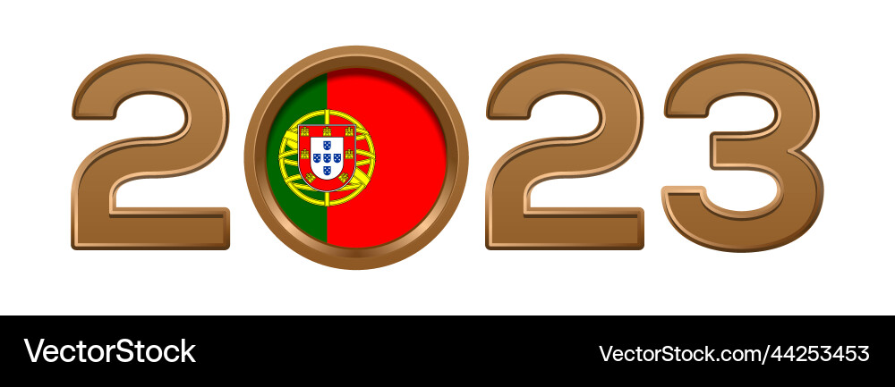 2023 gold number with the flag of portugal inside 2023 gold number with the flag of portugal inside vector image